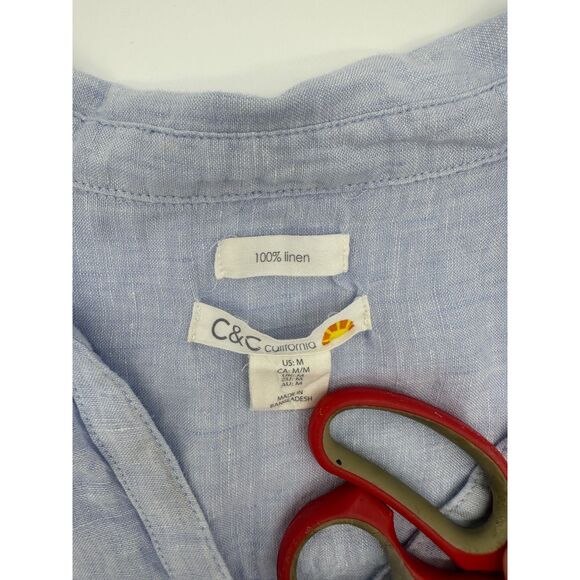 C&C California 100% Linen Shirt Button Down Long Sleeves Sz M Pockey Accent Blue - Picture 5 of 5